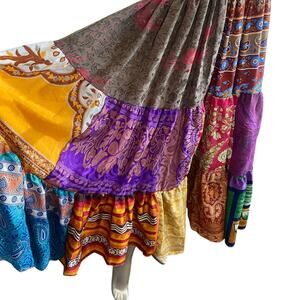 Evez 100% Silk Patchwork Maxi Skirt Convertible Strapless Dress Boho Made India